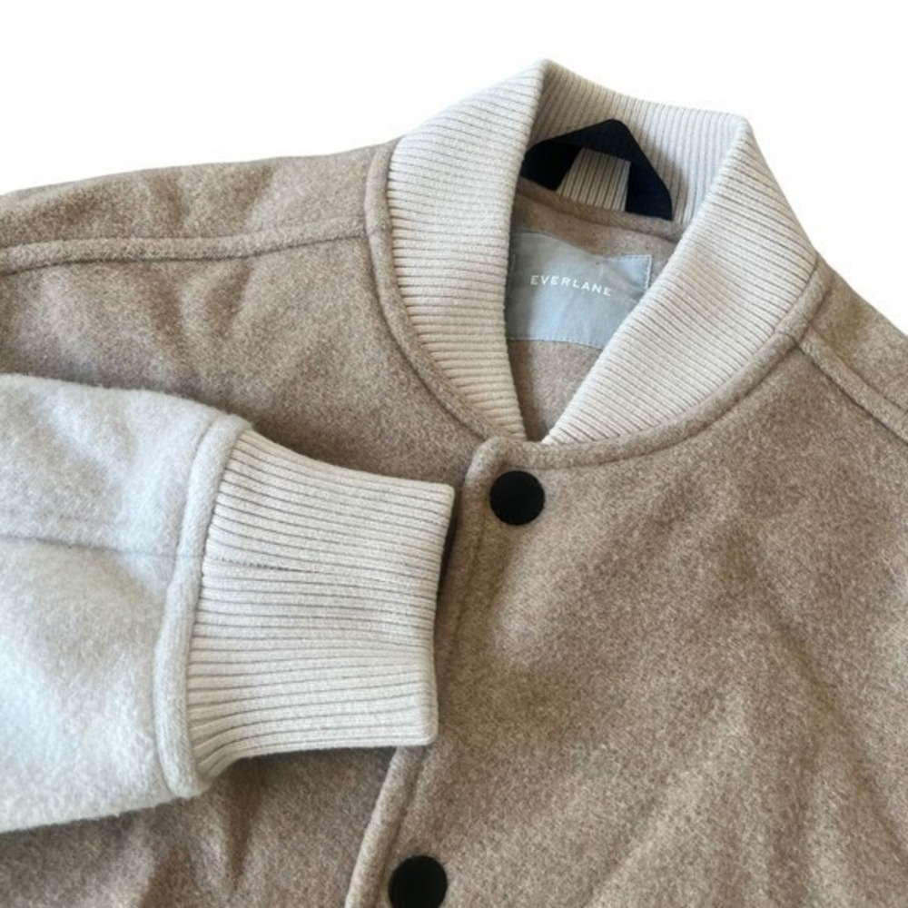 Everlane Women's M ReWool Bomber Jacket Tan Cream Varsity Recycled Wool Blend